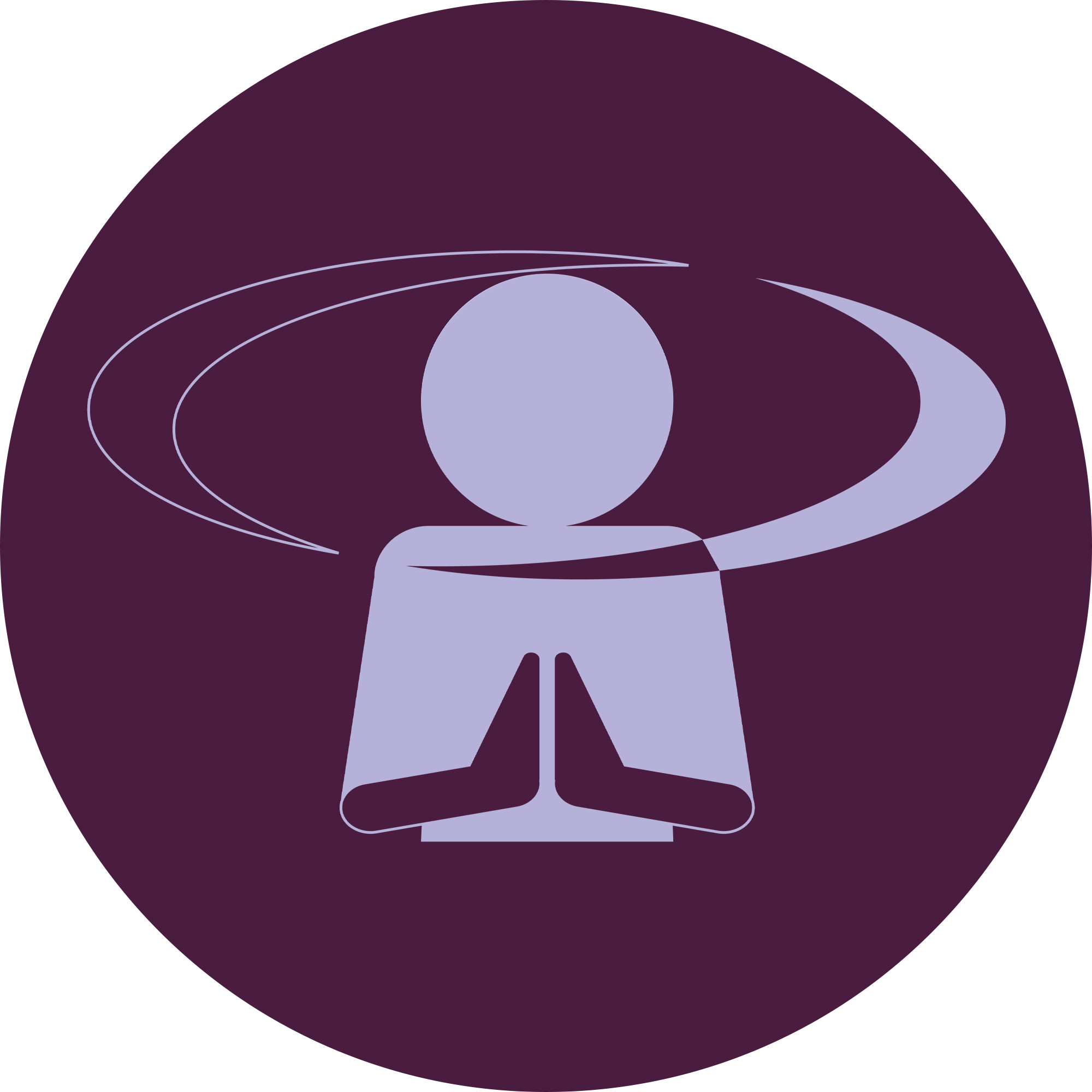 Icon of a person sitting cross-legged with a scroll on their lap and a large planet with rings in the background.