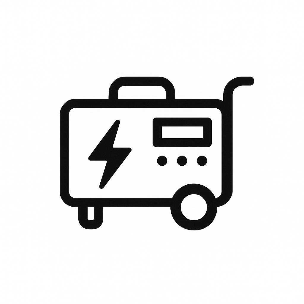 Icon of a generator with a lightning bolt symbol on it, indicating an electrical power source or generator.