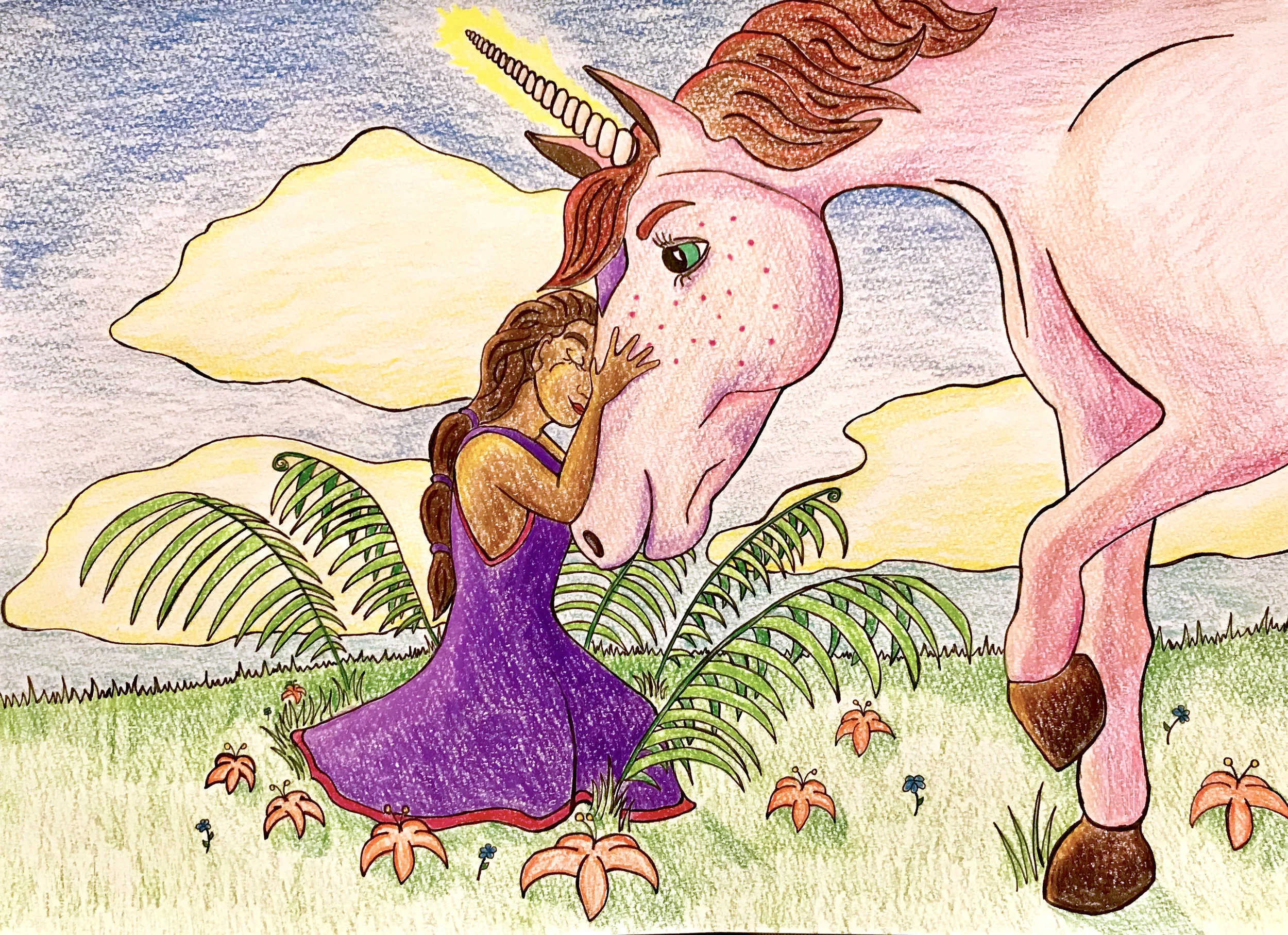 Jules Fox Fantasy Unicorn Coloring Book Aviva and Anjali, Unicorn and Little Girl by Jules Fox