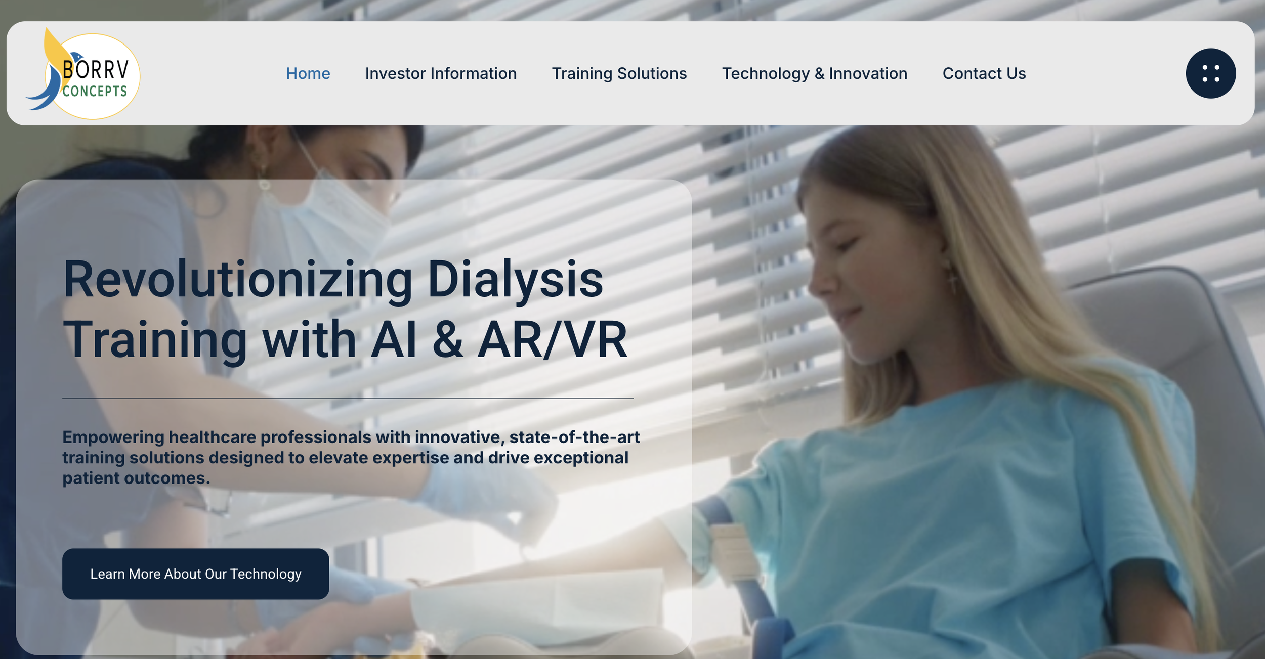 Healthcare professional with face mask and gloves performing dialysis treatment on a female patient in a medical clinic.