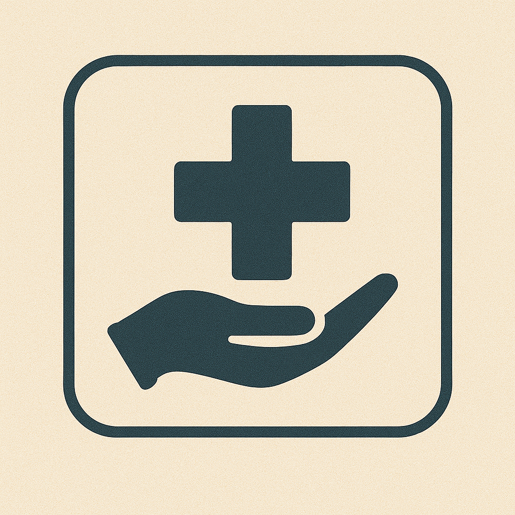 Icon of a hand holding a medical cross symbol.