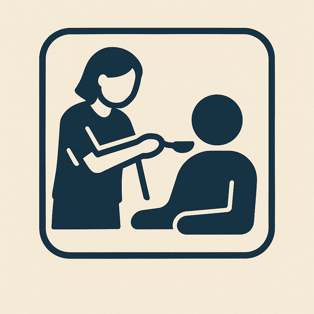 Icon of a woman feeding a person in a chair with a spoon