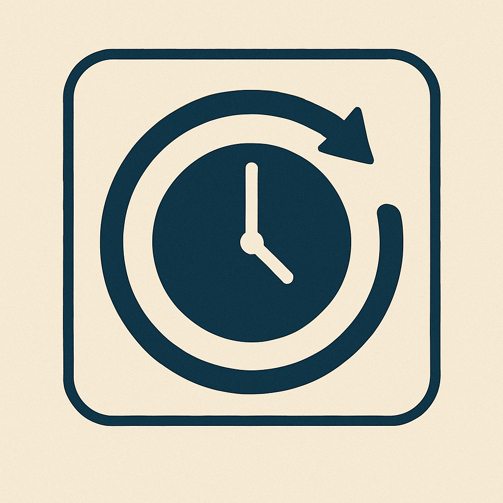 Icon illustrating a clock with a circular arrow around it, indicating time or history.