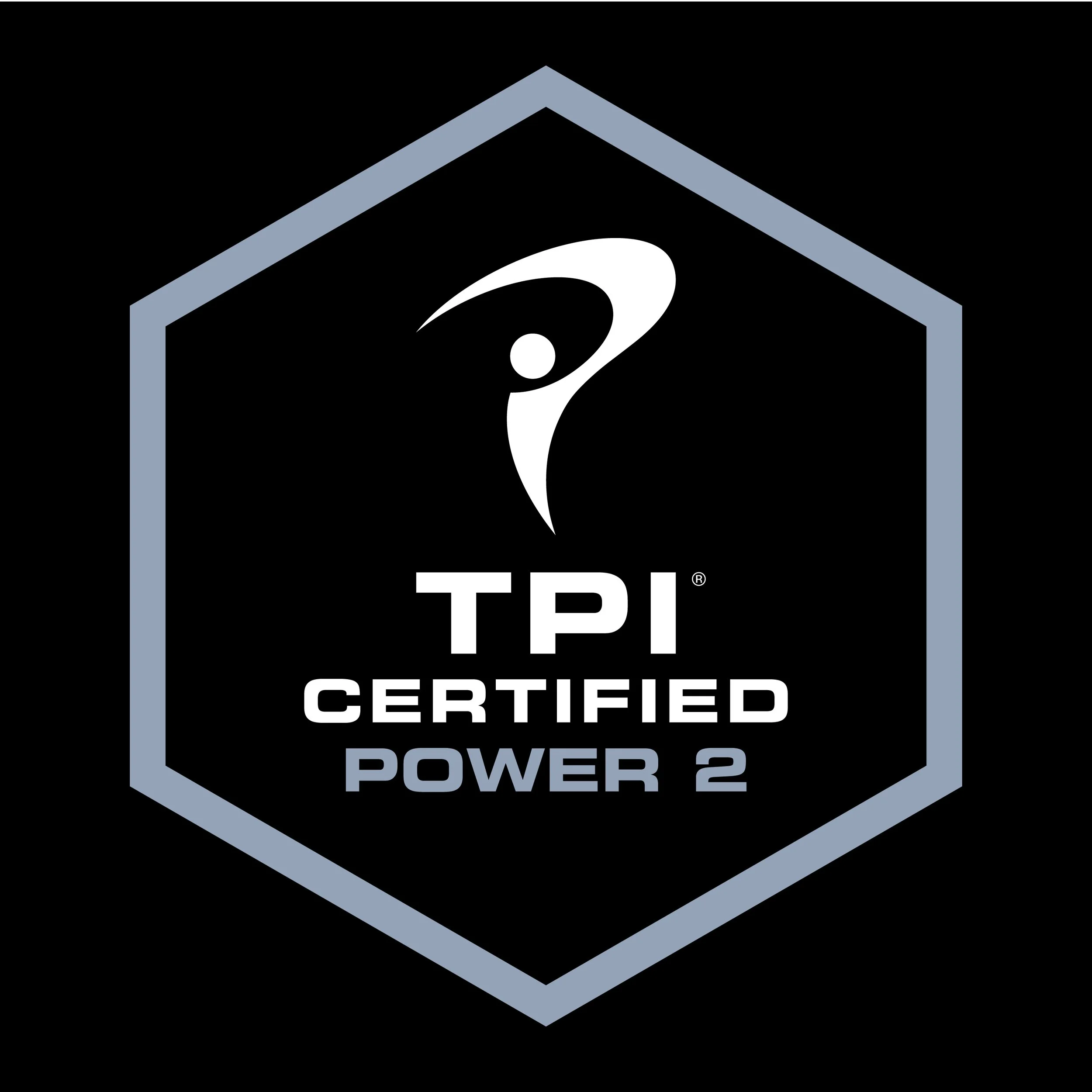 TPI Certified Power 2 logo with a stylized figure and a hexagon border.