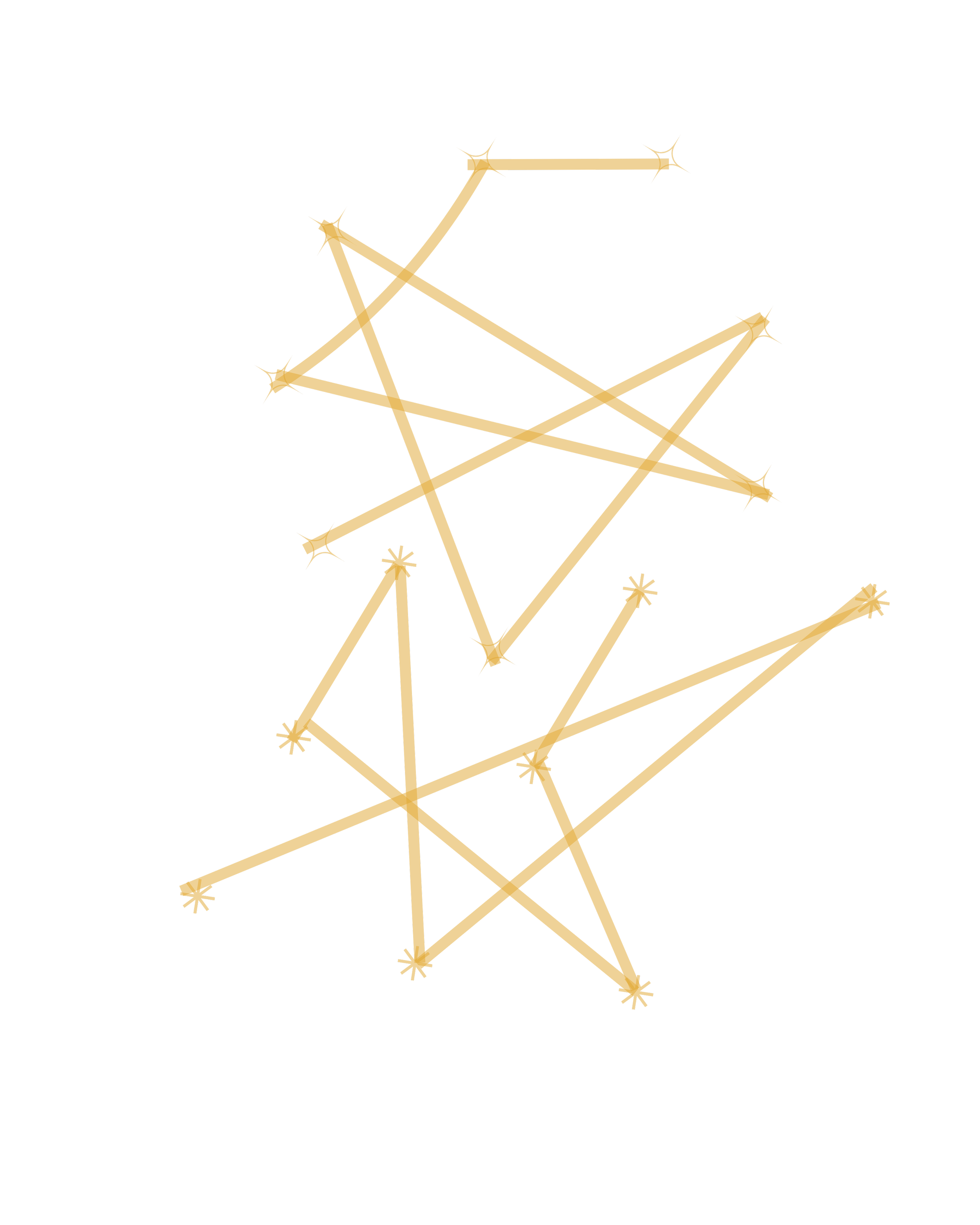 Two gold constellation star maps against a black background, arranged vertically with the stars connected by gold lines.