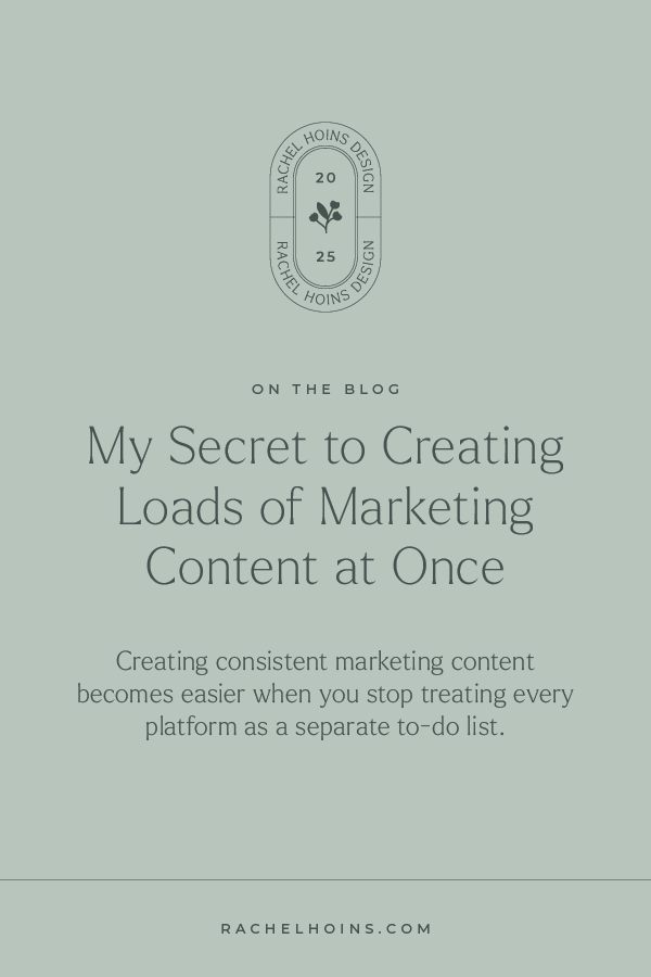  content repurposing strategy, how to batch create content, small business marketing systems, marketing content workflow, content creation efficiency, blog email instagram repurposing, marketing category rotation, sustainable marketing for entreprene