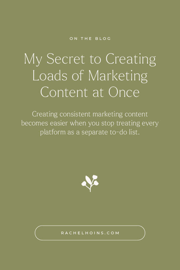  content repurposing strategy, how to batch create content, small business marketing systems, marketing content workflow, content creation efficiency, blog email instagram repurposing, marketing category rotation, sustainable marketing for entreprene