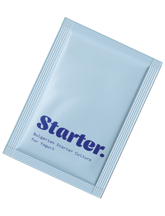 A light blue packet labeled "Starter: Bulgarin Starter Culture for Yogurt".