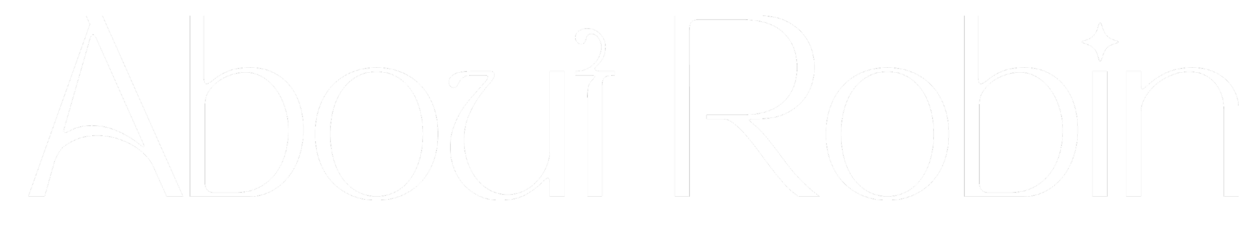 The image features the word "About Robin" in white text on a black background, with a star symbol above the letter 'i' in "Robin."