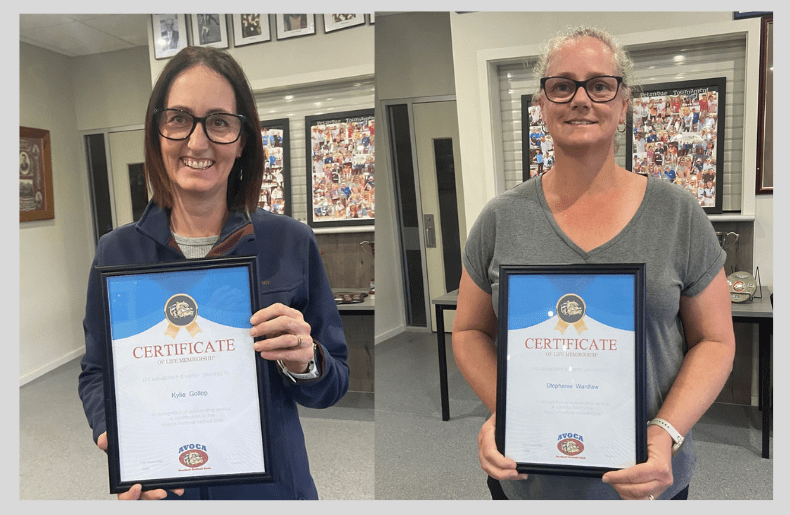 Kylie and Steph recieve Life membership