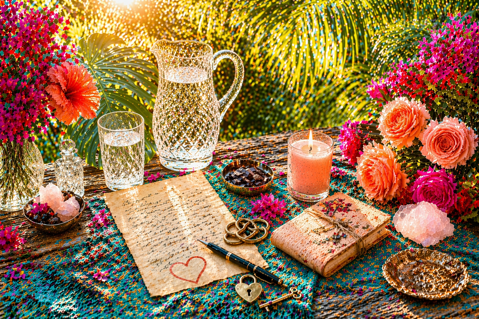 A woman with blonde hair, blue eyes, wearing a black lace top, standing outdoors near water during sunset.