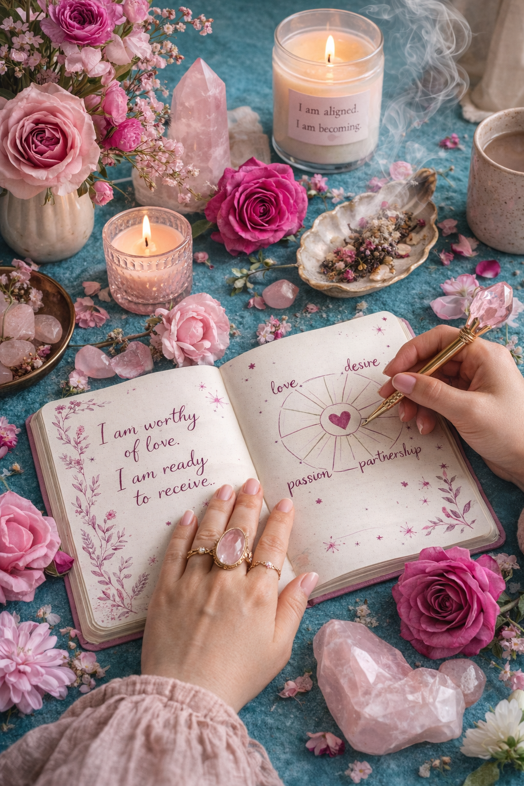 A woman with blonde hair, blue eyes, wearing a black lace top, standing outdoors near water during sunset.