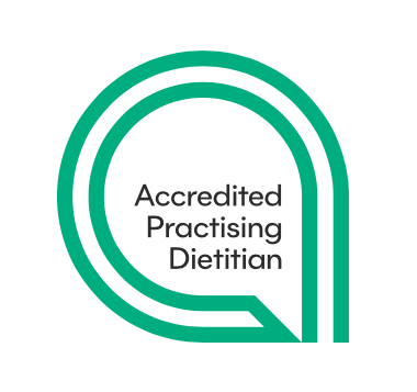 Logo with green concentric circles and the text 'Certified Practising Dietitian' inside