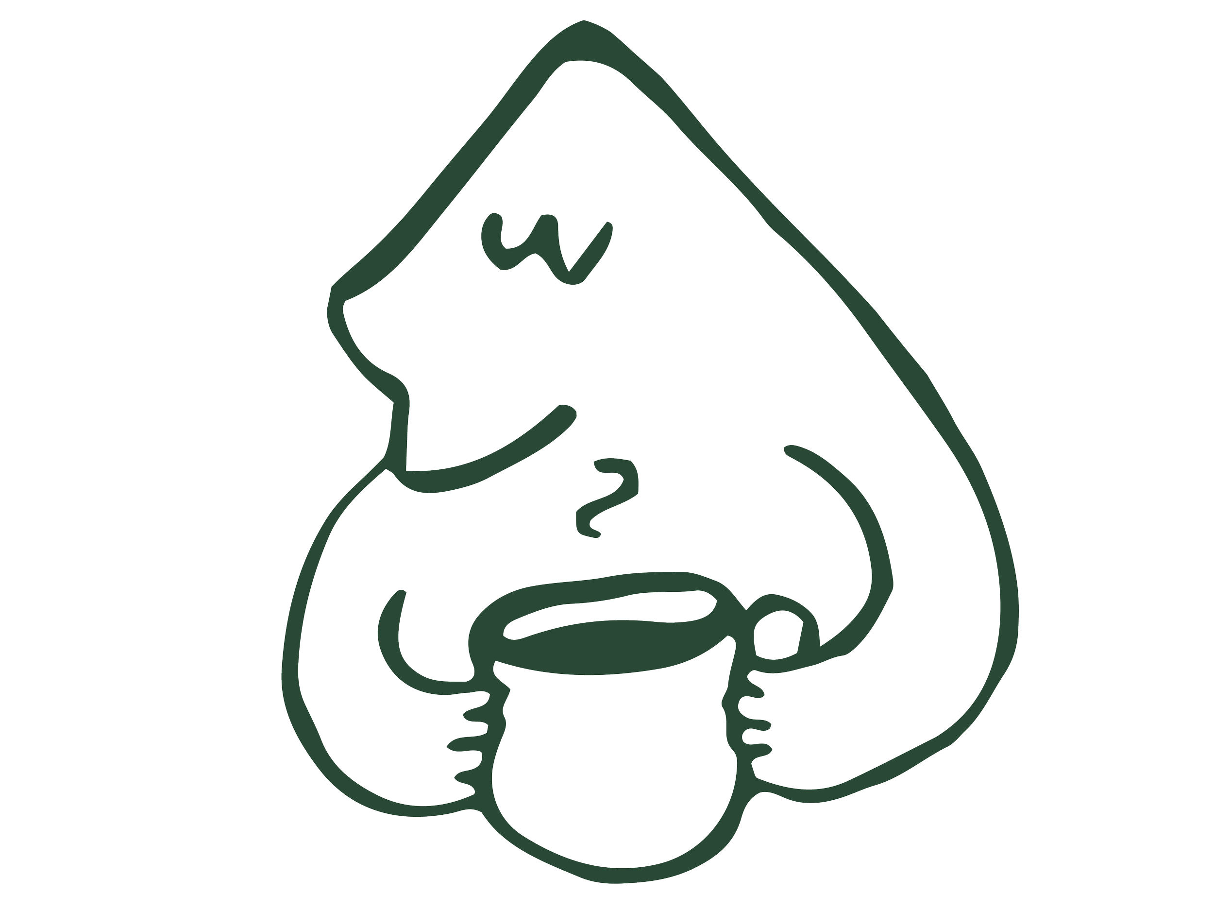 Minimalist line drawing of a dog, sitting and holding a cup in its front paws