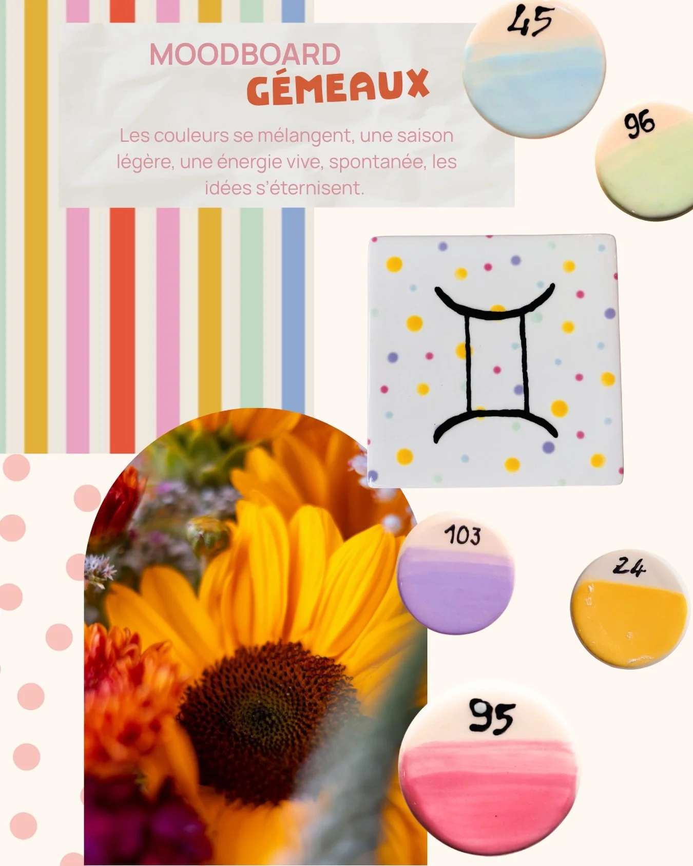 La saison des g&eacute;meaux a commenc&eacute; ♊️ le premier signe du zodiac nous inspire de la couleur, du vivant, une &eacute;nergie p&eacute;tillante et pleine de cr&eacute;ativit&eacute; 🌈 prendre le temps de profiter, rire, cr&eacute;er spontan