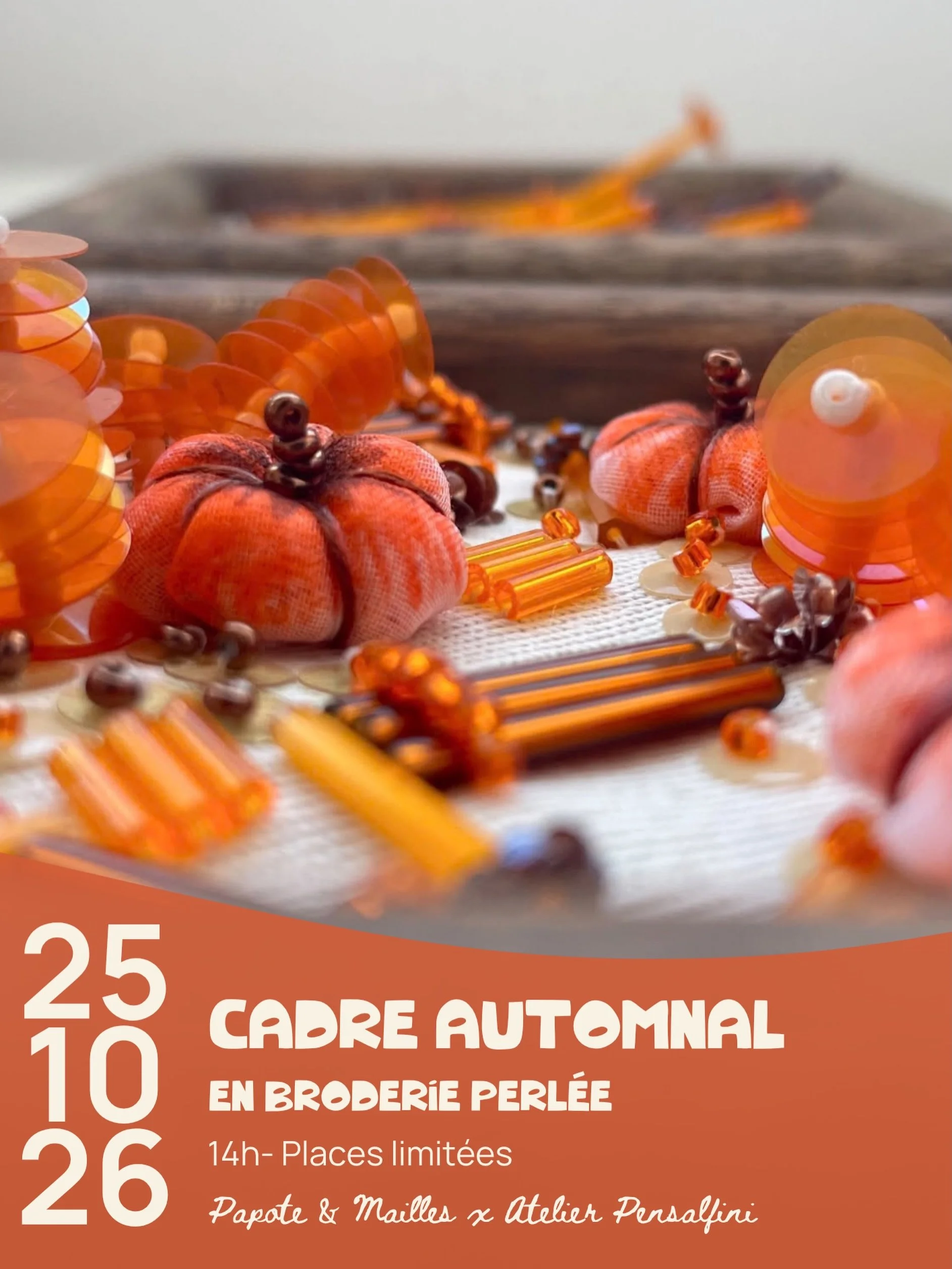 Rejoignez @atelierpensalfini pour un atelier de broderie perl&eacute;e 🍂 cr&eacute;ez votre petit cadre et apprenez un savoir-faire rare pour un joli rendu. Choix des couleurs et formes libres ☕️

Dimanche 25 octobre - 14h 
Tous niveaux accept&eacut
