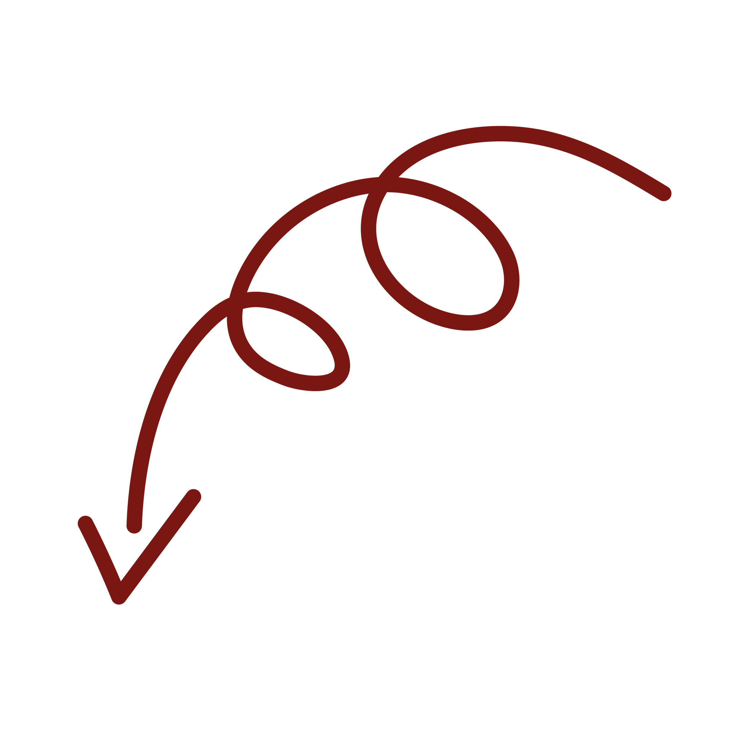 Flèche rouge en forme de boucle pointant vers le bas.