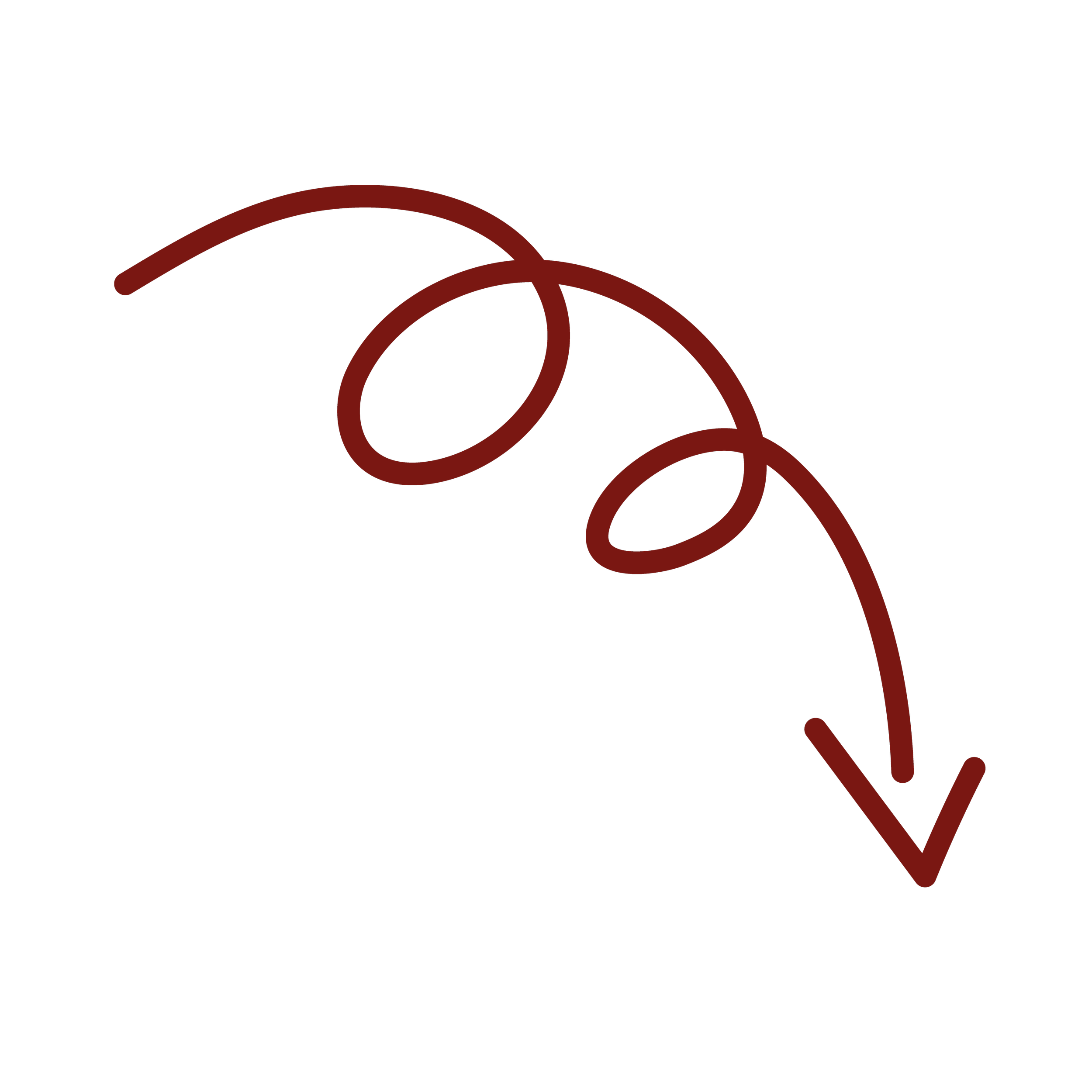 Flèche rouge en forme de boucle pointant vers le bas.