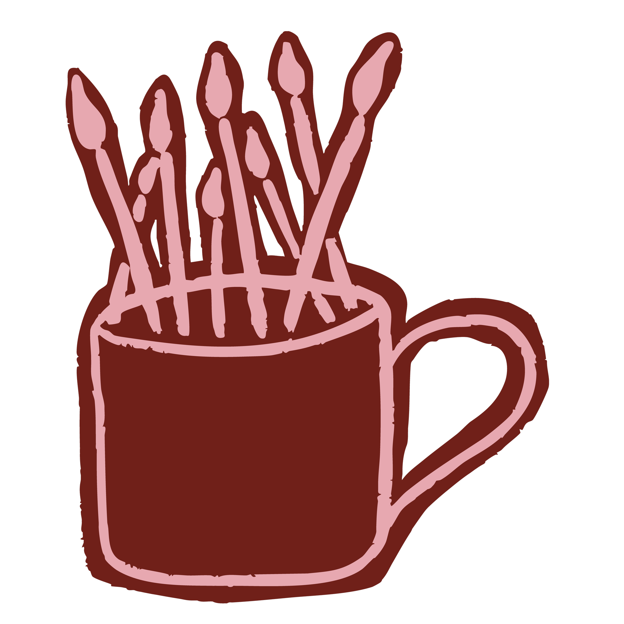 Une illustration d'une tasse bordeaux contenant des pinceaux.