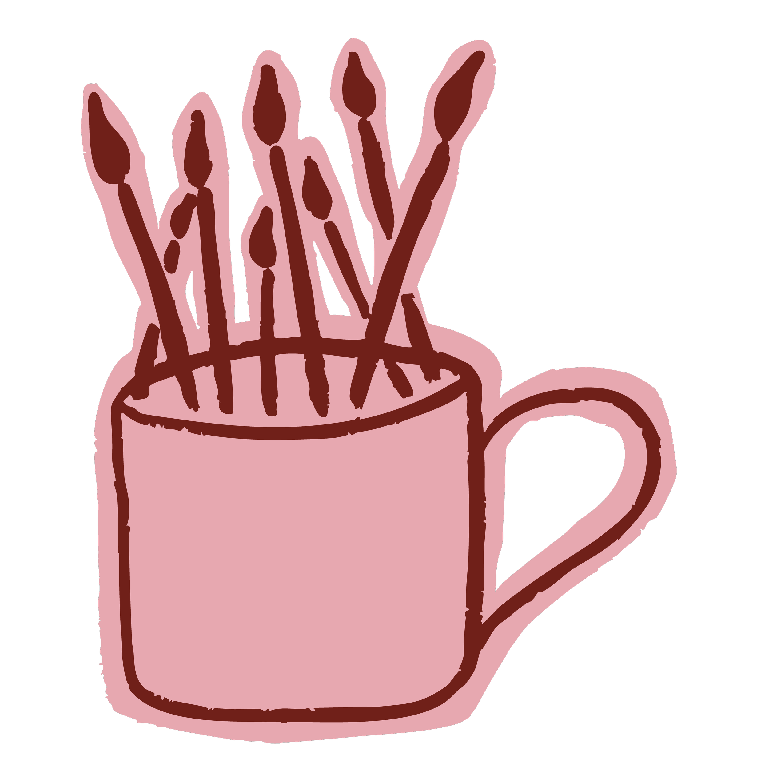 Une illustration d'une tasse rose contenant des pinceaux.