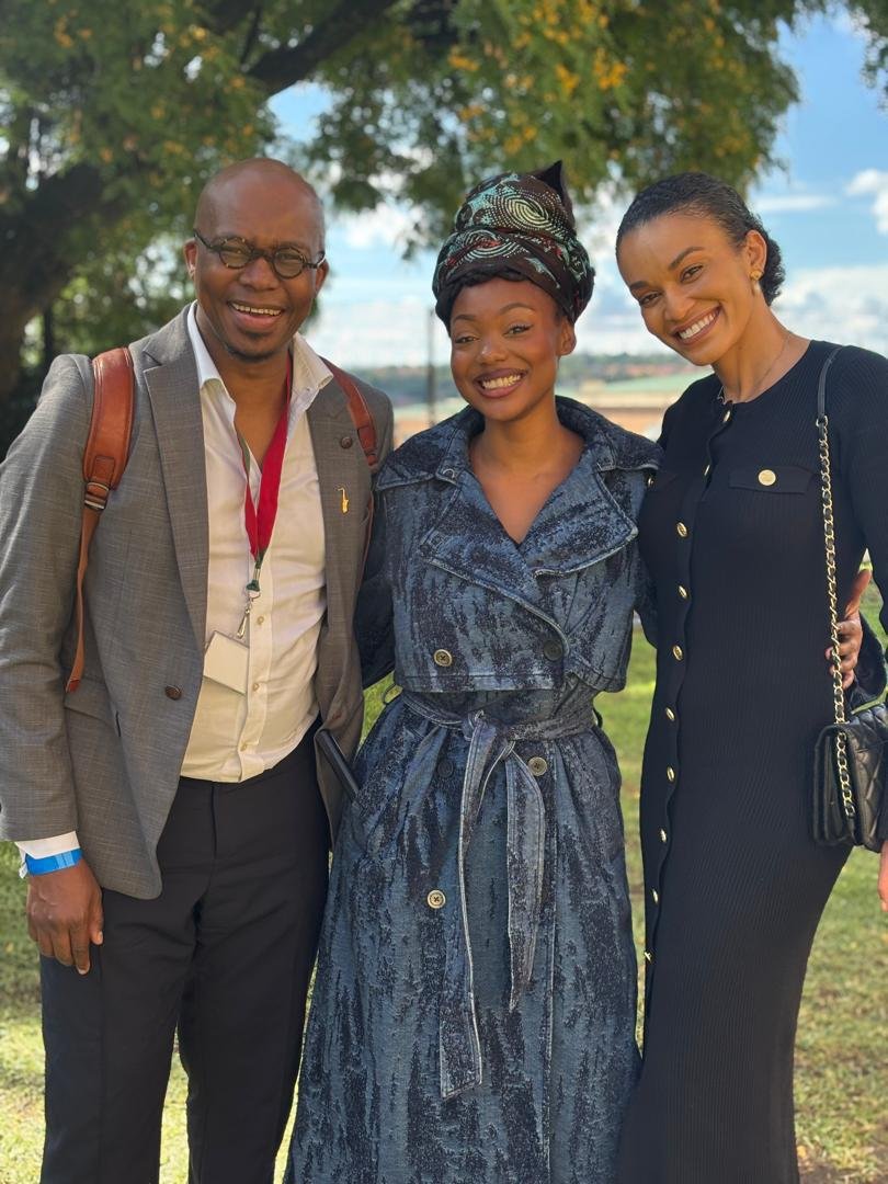 Pearl Thusi, Lerai and Monde Twala at the AU APRM Youth Symposium, after participating in a panel about youth mental health