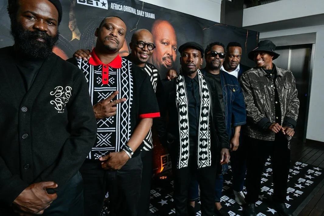 Monde Twala with some of the cast and crew of 'Black Gold', a BET Africa daily drama produced by Mandla N's Black Brain