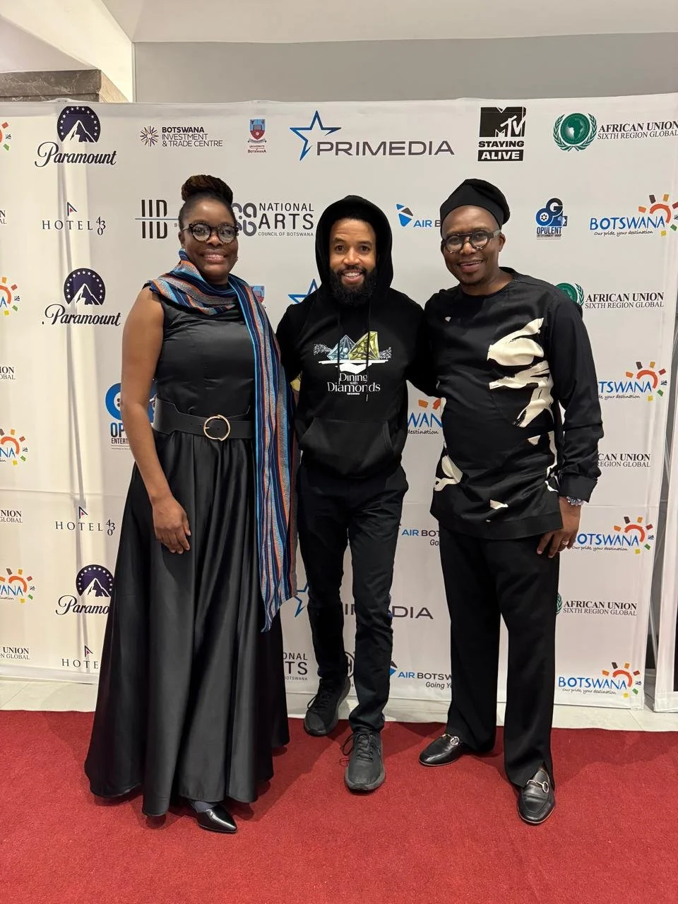 Wame Jallow, Monde Twala and Denim Richards at an industry event in Botswana