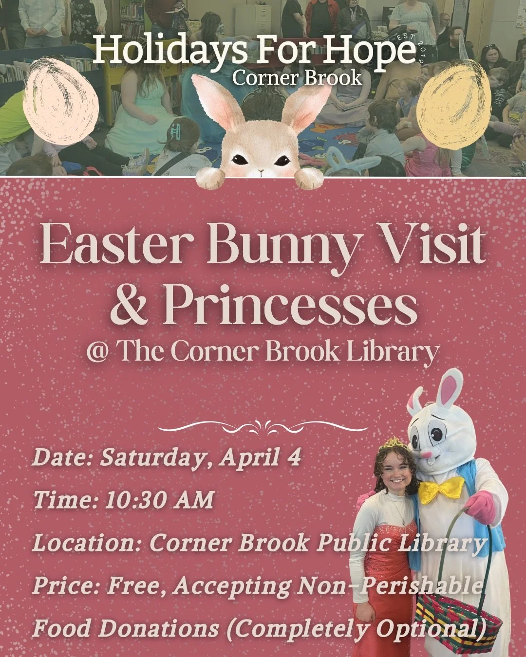 It&rsquo;s that time of year again! We are so excited to once again host our Easter extravaganza with visits from the Easter Bunny and our Princesses!

This is a free event taking place on Saturday, April 4, starting at 10:30 AM. This event will take