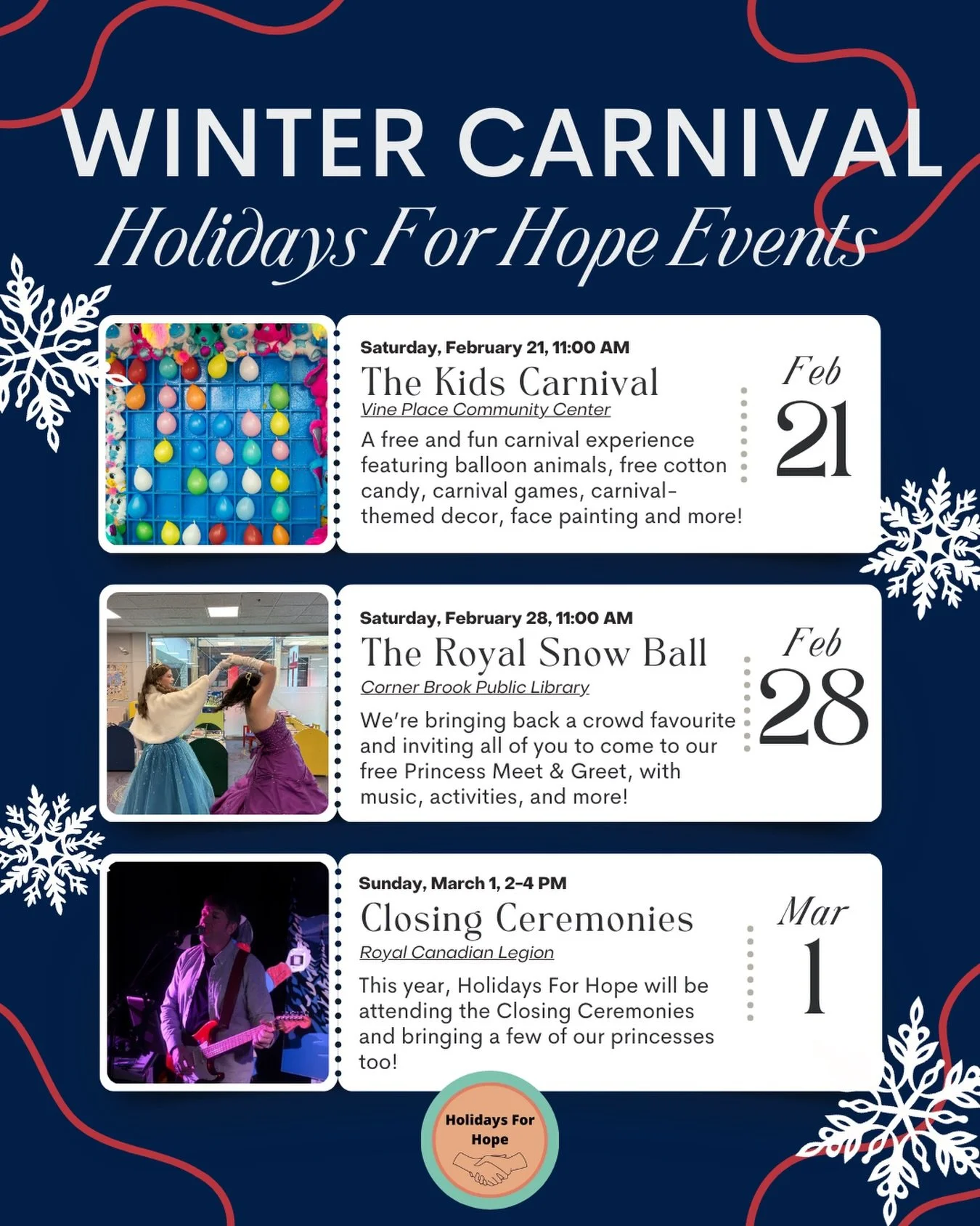 Our team cannot wait for Corner Brook Winter Carnival to start and we&rsquo;re even more excited to share our event calendar with you all!

The Kids Carnival:
Saturday, February 21, 11:00 AM
Vine Place Community Center

A free and fun carnival experi