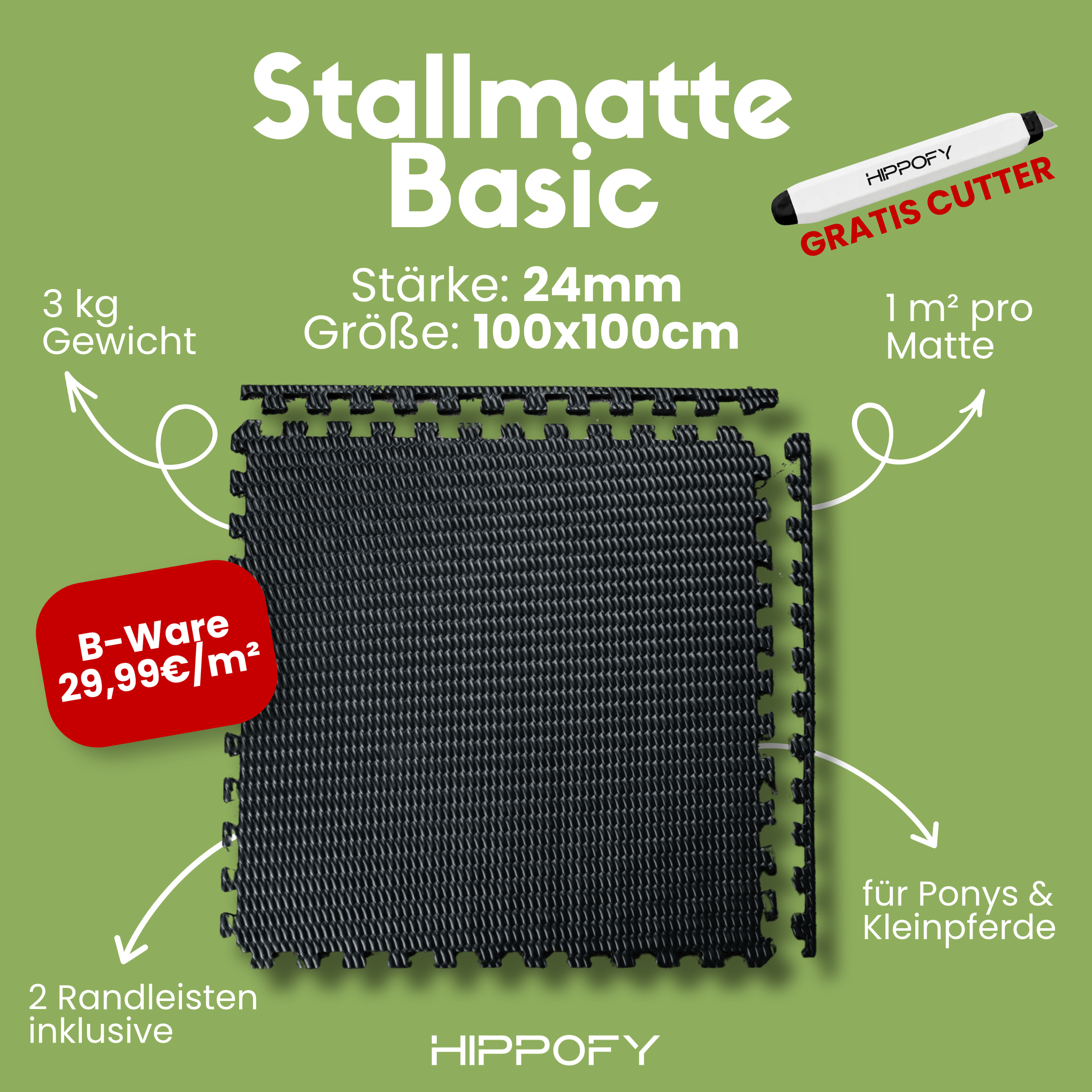 Stallmatte B-Ware Basic 1 × 1 m I 24 mm