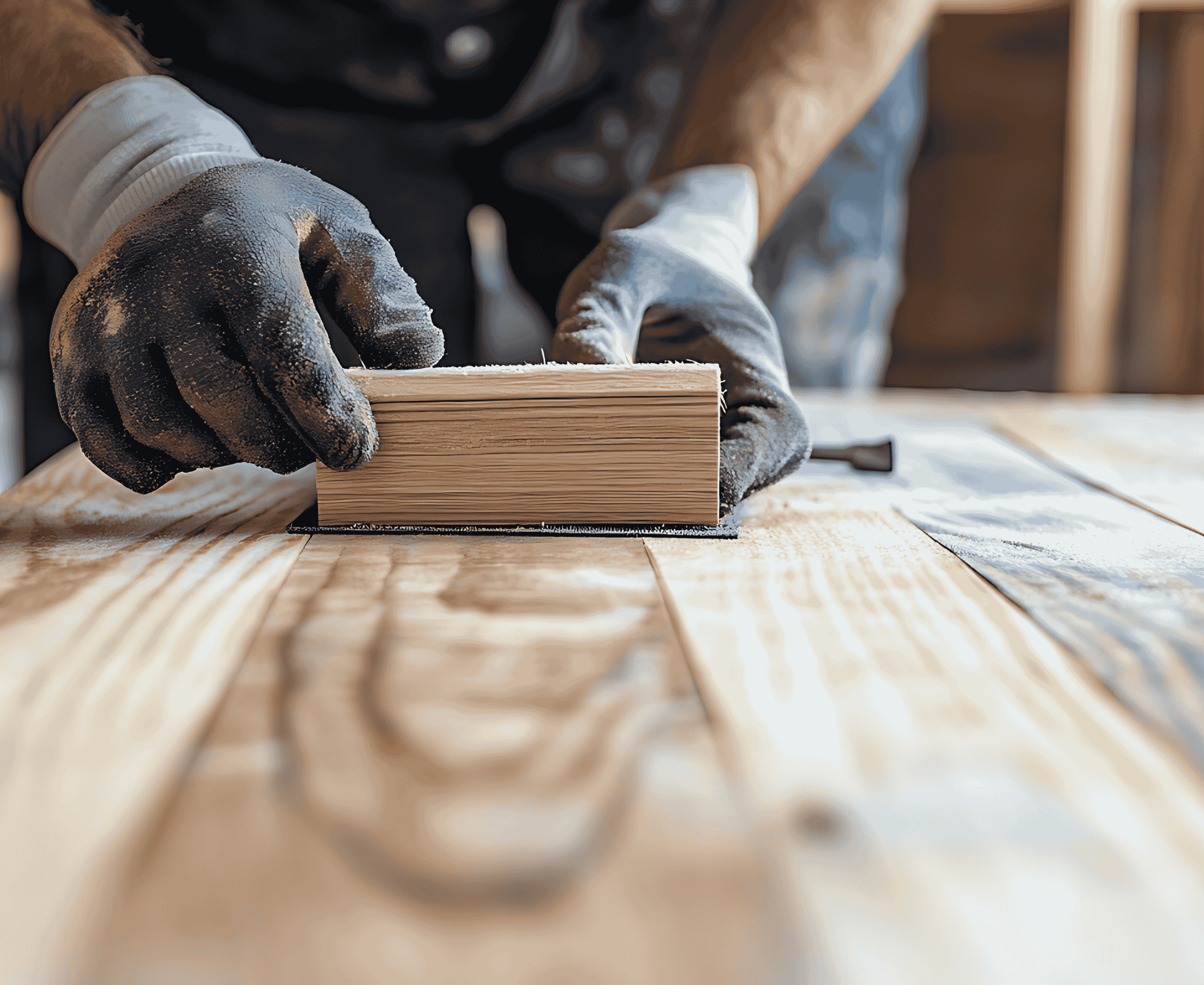 Craftsman restoring timber flooring – Datum Works renovations and property upgrades North Wales
