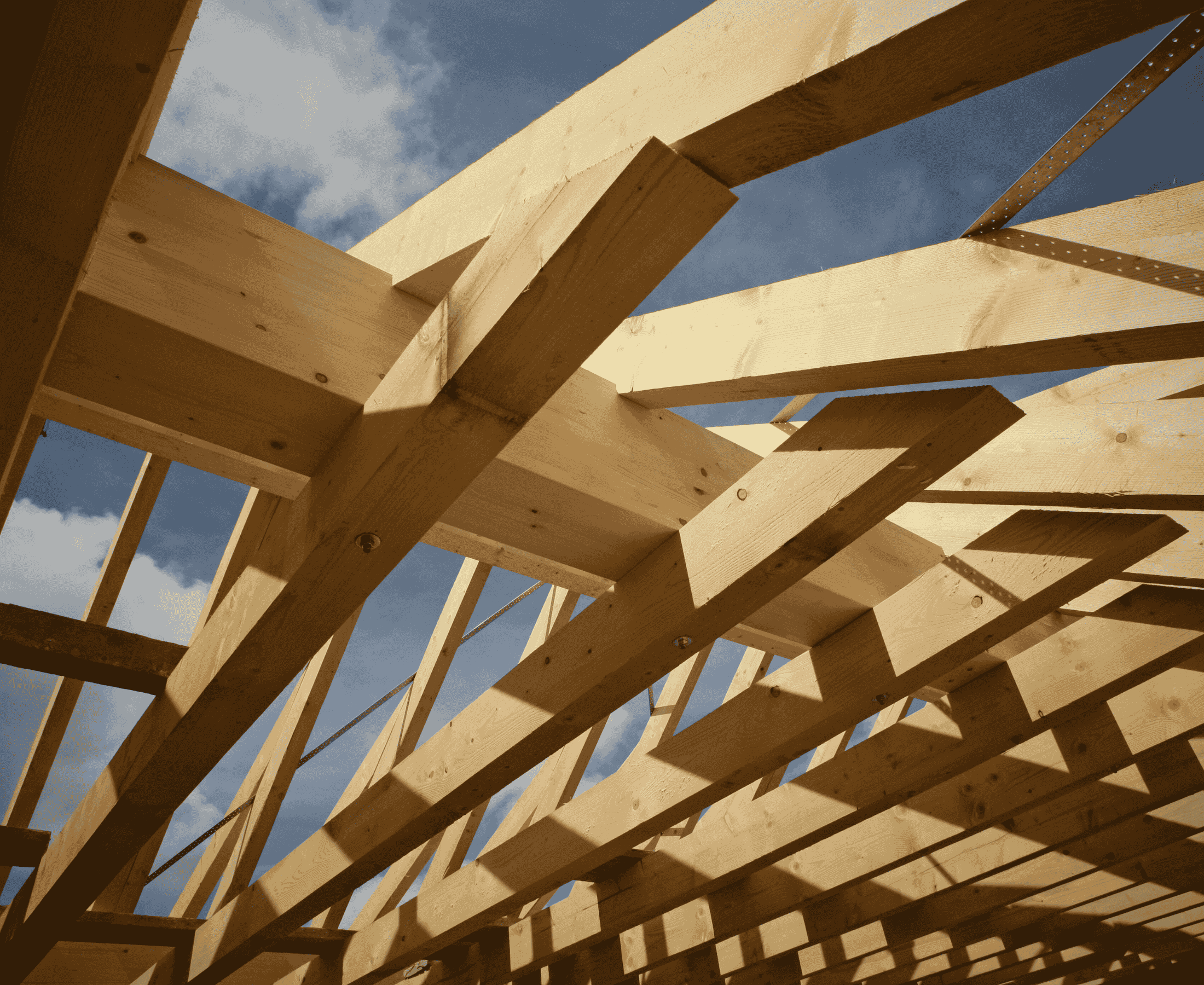 Timber roof frame under construction – Datum Works building and extensions Conwy North Wales