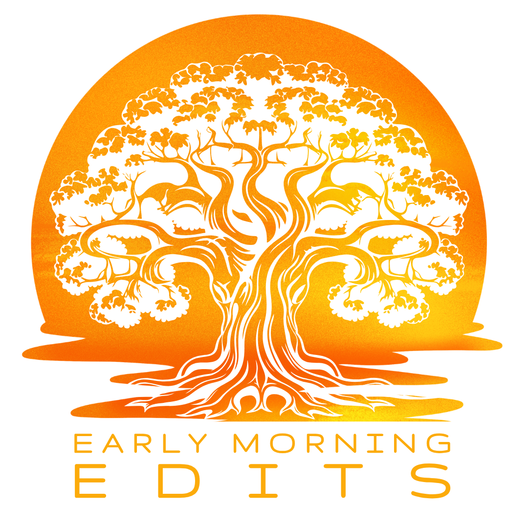 A stylized white tree with sprawling branches and roots, set against a circular orange background with yellow gradient.