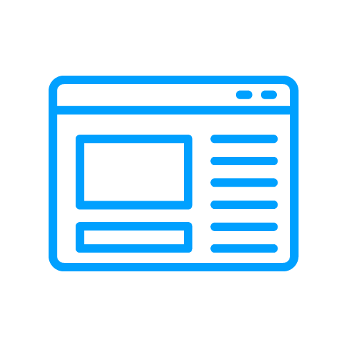 Sininen web-sivunäkymä ikoni mustalla taustalla.