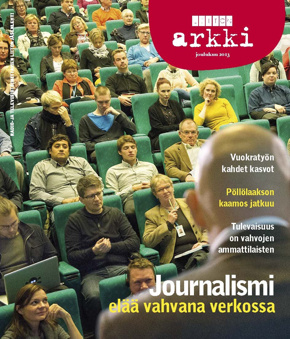 Valokuvassa on useita ihmisiä istumassa vihreissä tuoleissa kokoussalissa. "Liiton Arkki" kansilehti.