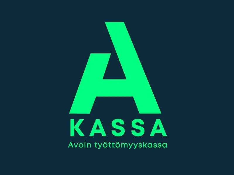 Vihreä logo, jossa suuri A ja teksti Kassa ja alaosassa 'Avoin työttömyyskassa'.