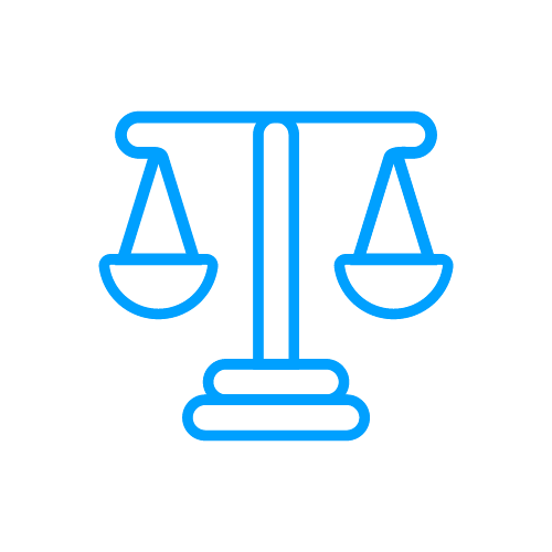 Oikeuslauka on sininen piirros, jossa on tasapainotettu vaa'ankello.