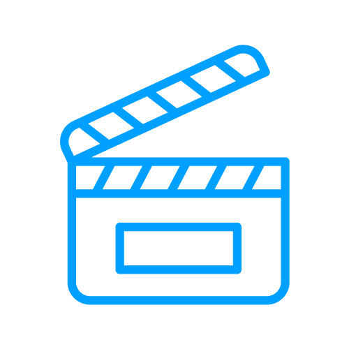 Sininen elokuvantekolevyke ja klappei, symboli digitaalisen elokuvanteon.