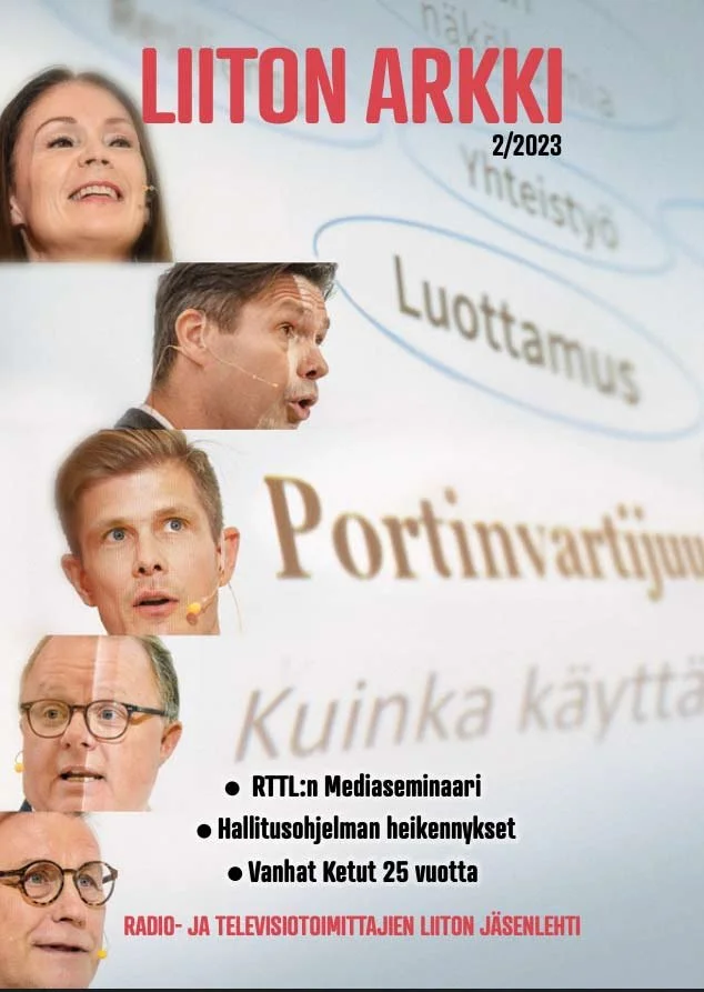 "Liiton Arkki" kansilehti, kuvassa viisi ihmistä päistä kuvattuna.