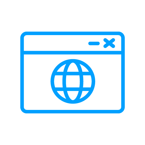 Siniharmaa verkkosivustoikkuna, jossa maapallo ja vaakasuorat ja pystysuorat viivat, symboloiden internetiä.