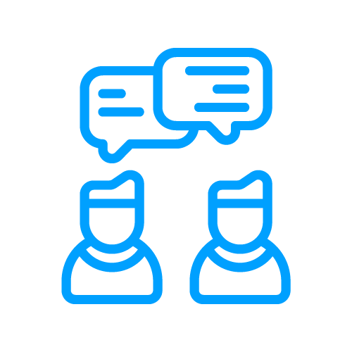 Kaksi ihmistä keskustelemassa, yläpuolella puhekuplat