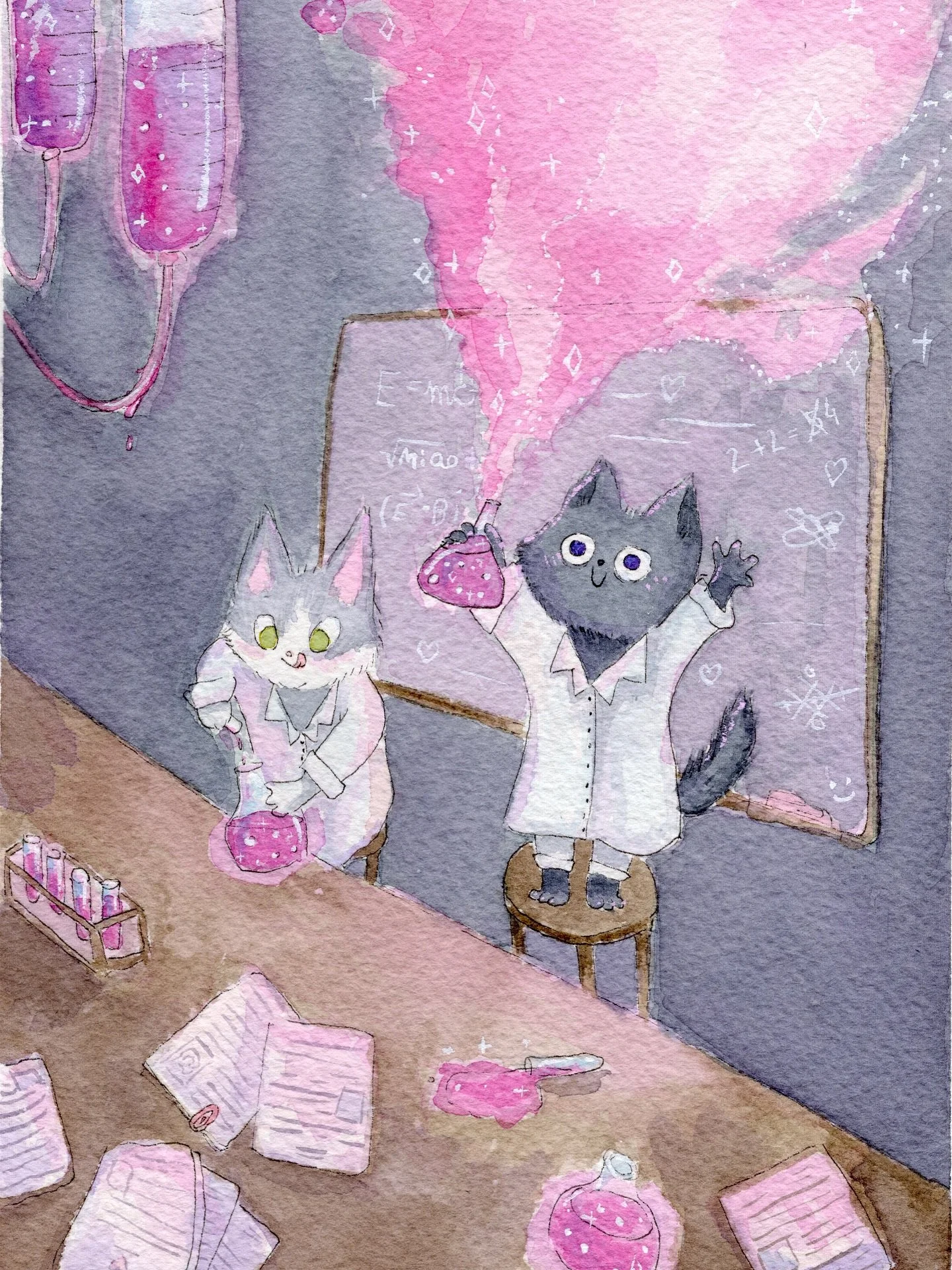 Questi gattini scienziati mi sono stati commissionati dalla loro umana! 🧪🧪🧪
Stanno sicuramente per ricevere un Nobel. 
Posso leggerlo nei loro occhi
💜

#cats_of_instagram #illustrazione #illustration #watercolor #cute