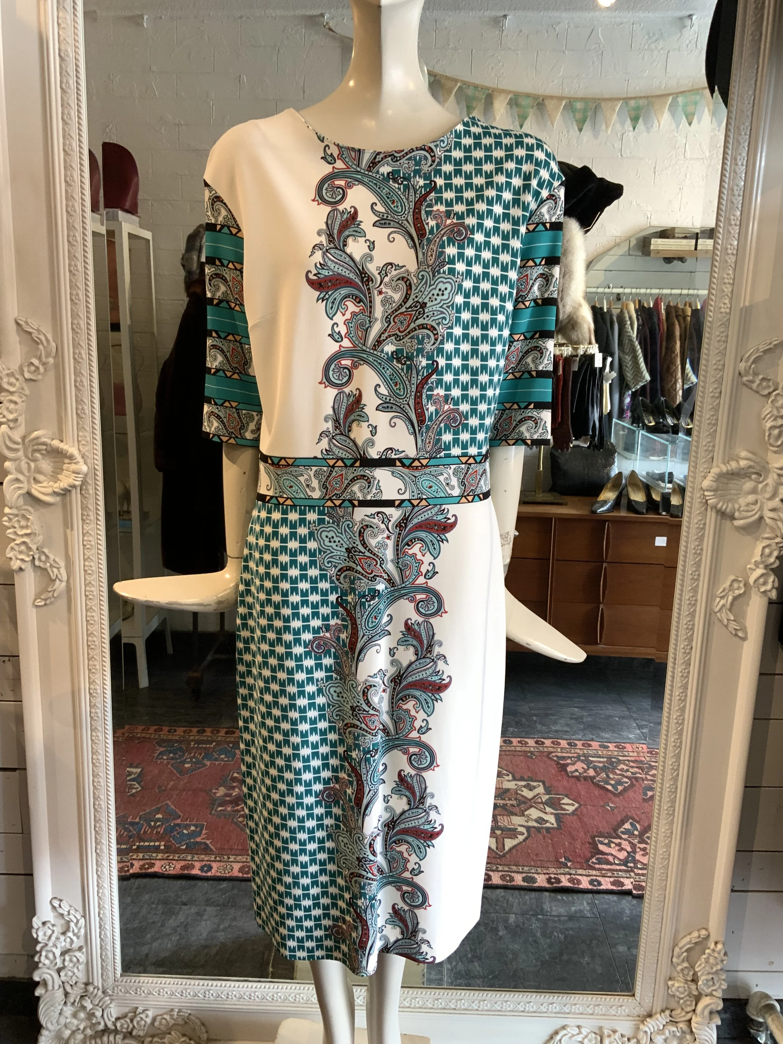 Etro teal and white paisley print dress| Size 46