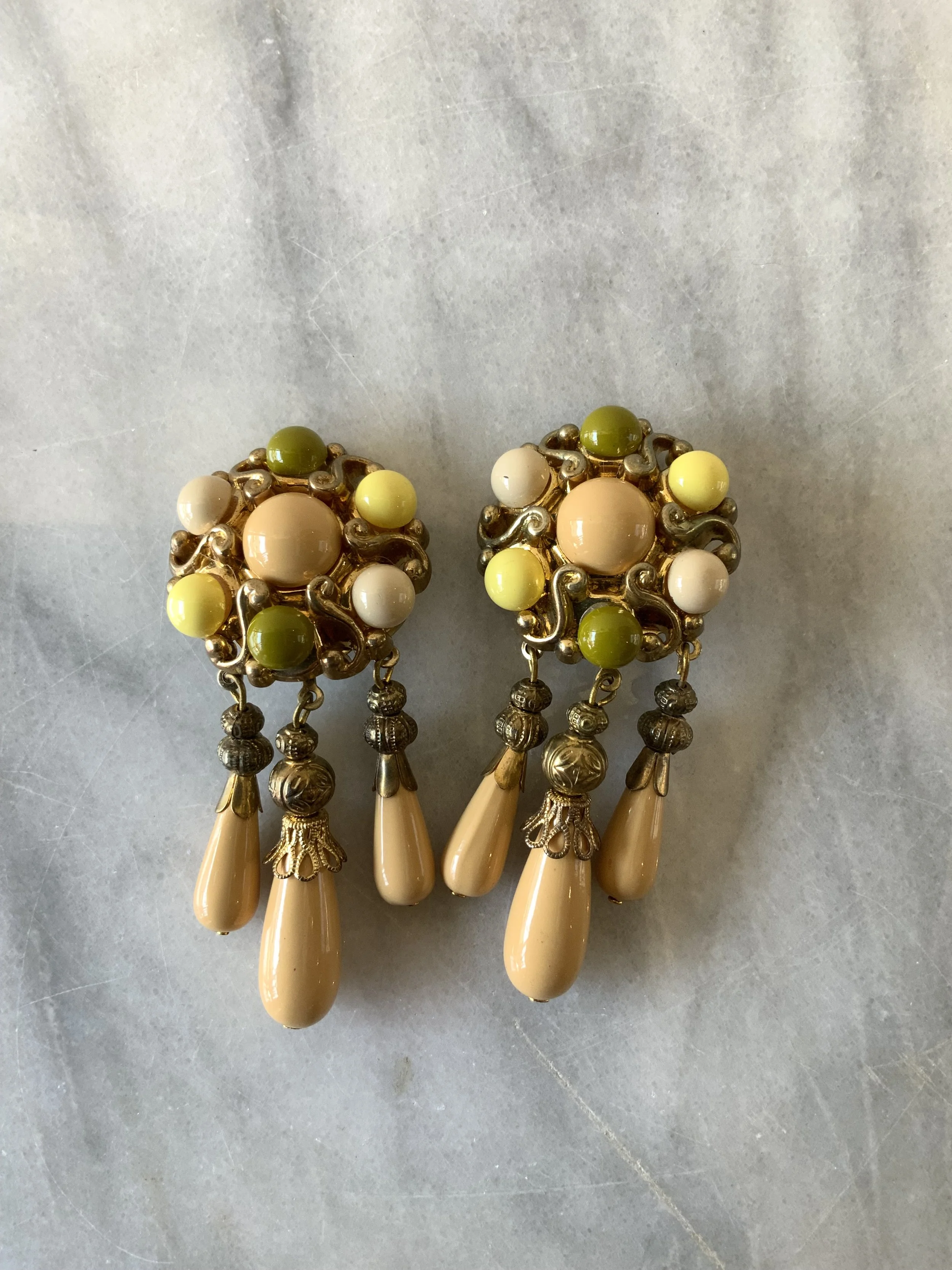 1960s neutral dangle clip on earrings