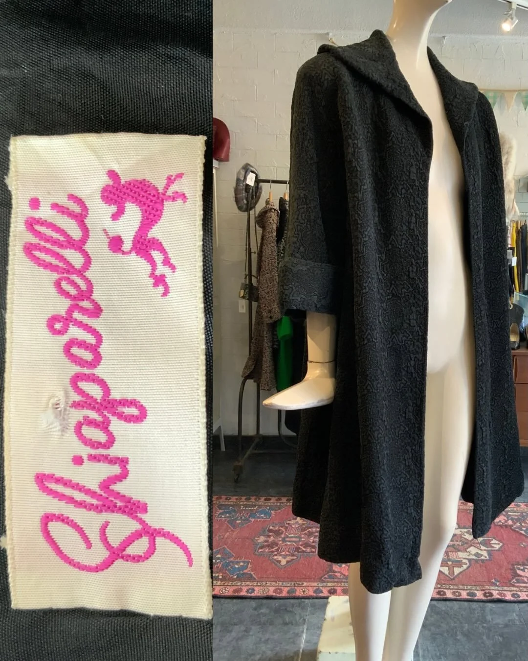 Schiaparelli is one of our most loved and coveted designers, so you can imagine our delight when this 1950s silk swing coat waltzed through the door.

We have just listed it on the website so you can hop over and get all of the info

She fits a size 