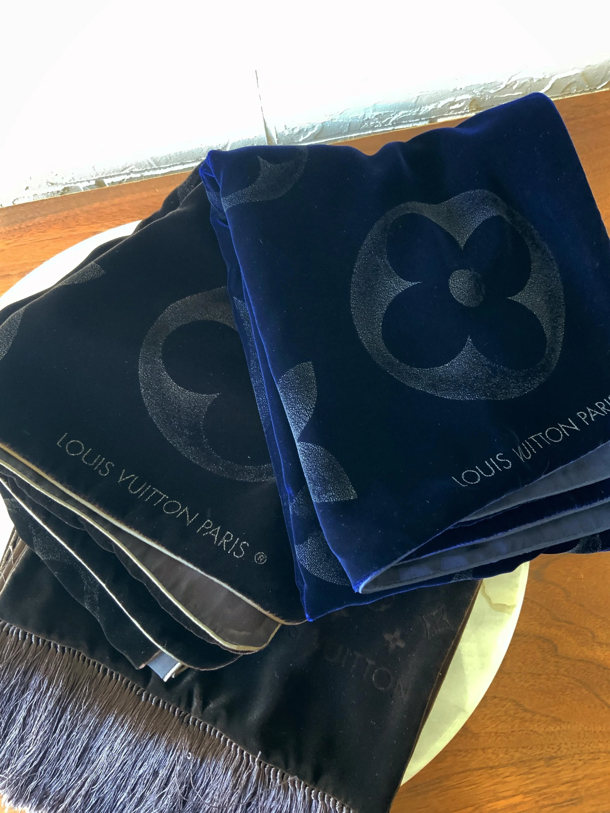 We know it&rsquo;s summer, but we just got these FABULOUS LV scarves in and had to show you! You can find them in the shop and on the website now. They are seriously gorgeous! 

There are three silk velvet and 1 cashmere.

$350- $395

Let us know if 