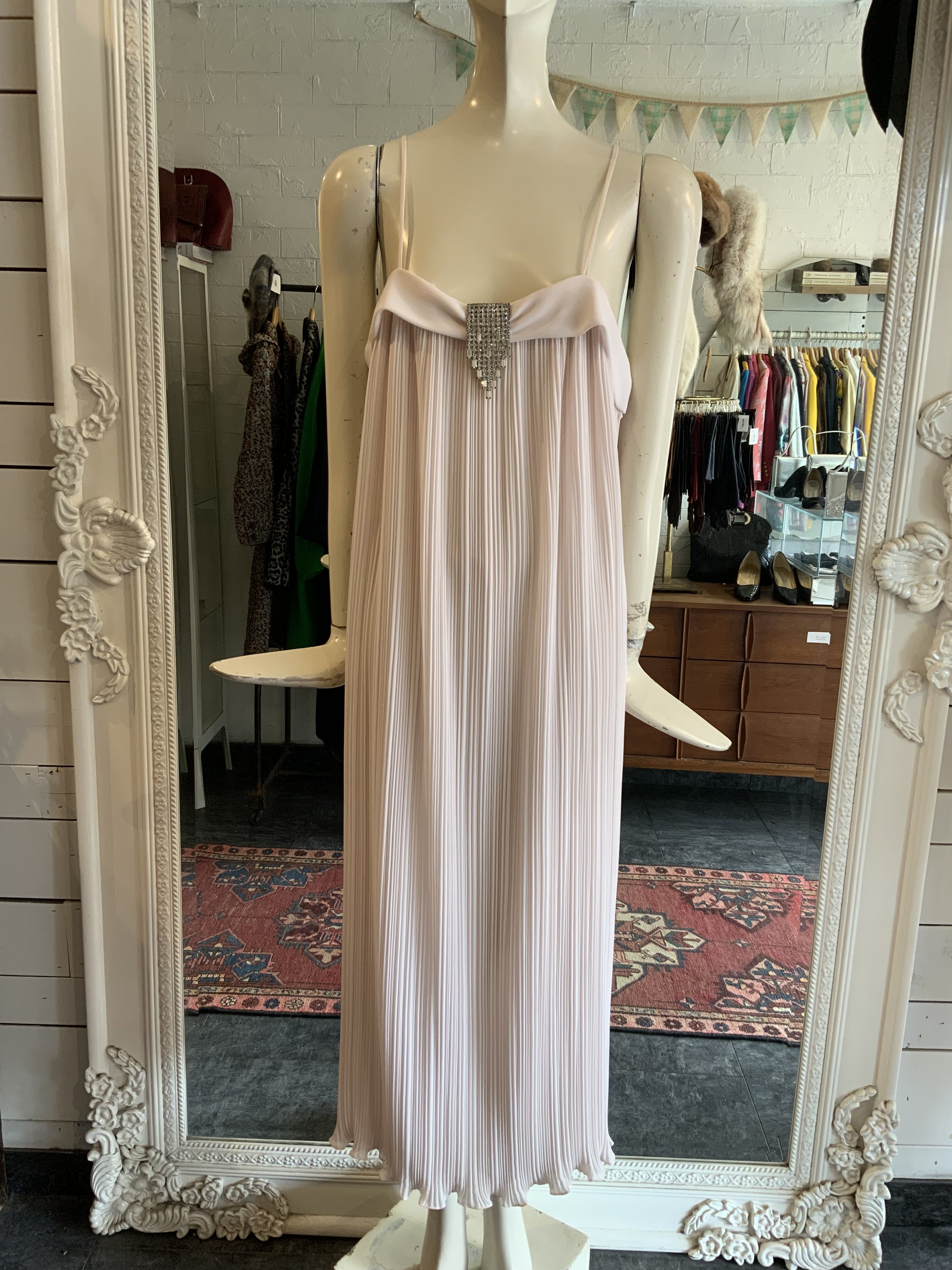 1970s/80s pale pink pleated disco dress | Size Small - Medium