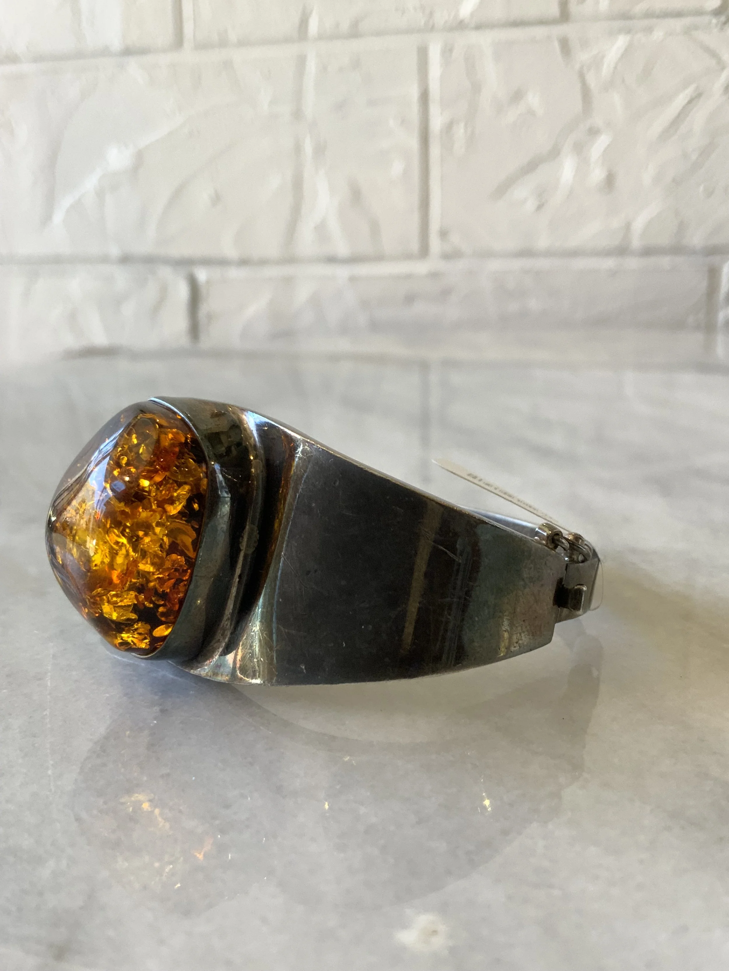 Silver and Amber cuff bracelet