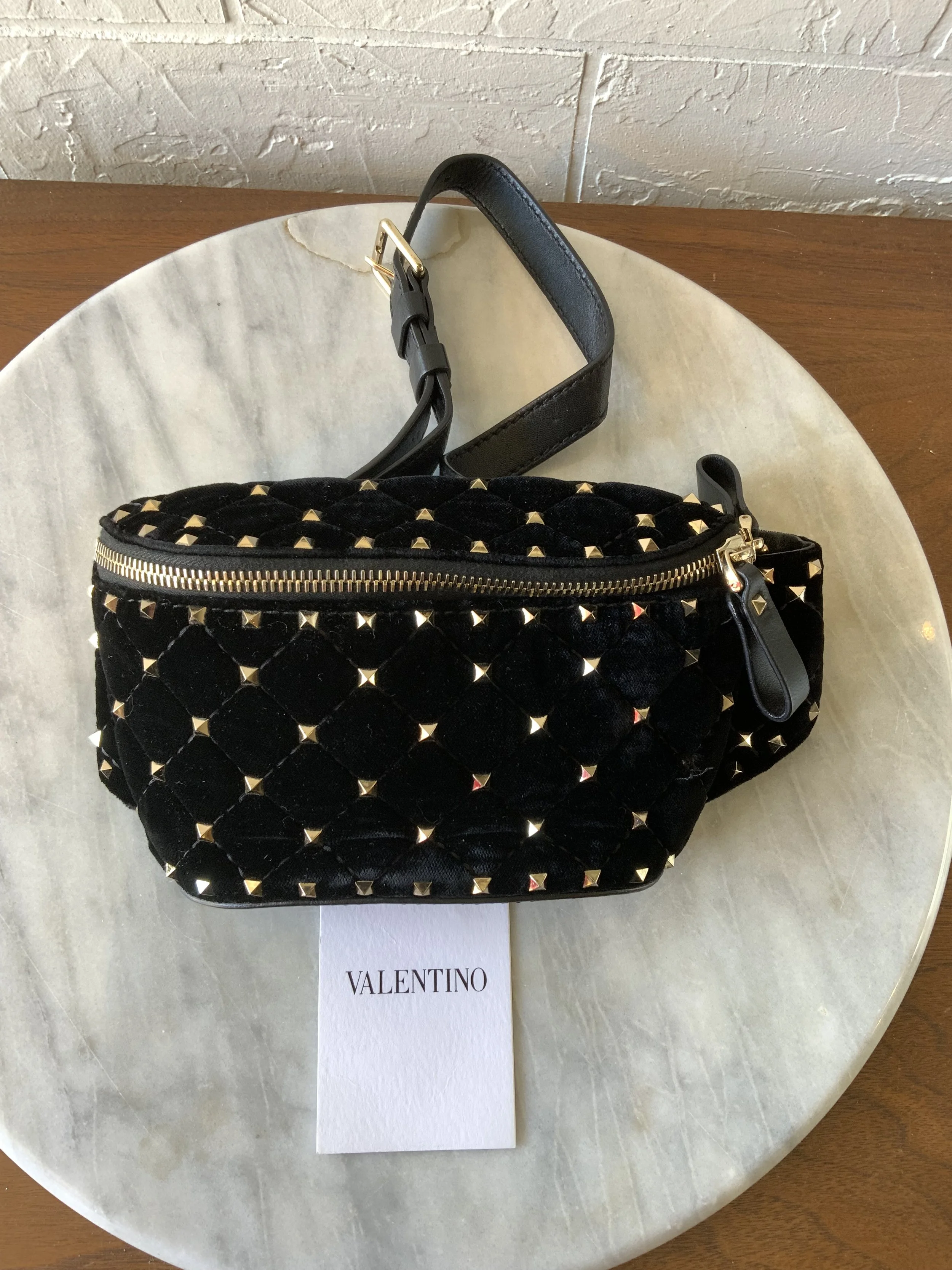 Valentino black velvet Rockstud bum bag