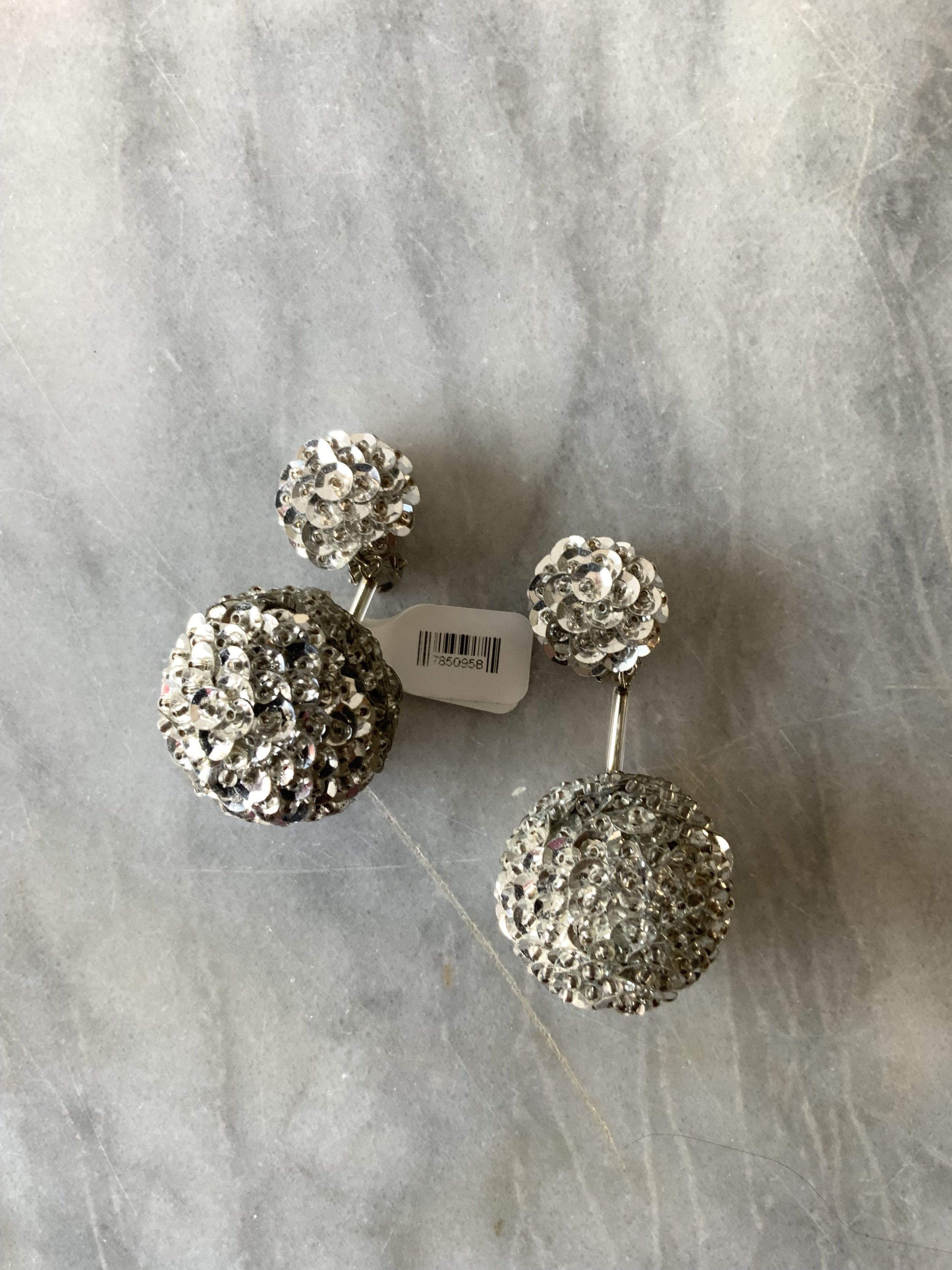 60s silver sequin bobble clip on earrings